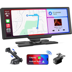 Bezvadu CarPlay ar aizmugures skata kameru, 9,26 collu skārienjūtīgais bezvadu Carplay displejs, Android auto, GPS navigācija, auto radio uztvērējs ar Bluetooth, AUX/FM, Mirror Link