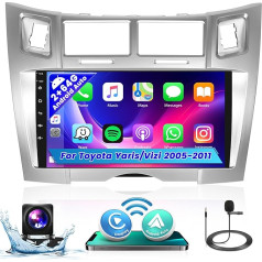 Hikity 2G 64G Android 13 auto radio Toyota Yaris/Vizi 2005-2011 ar bezvadu Carplay Android Car, 9 collu skārienjutīgais ekrāns, auto radio ar GPS navigāciju Bluetooth WiFi RDS EQ FM 2USB SWC MIC aizmugures skats