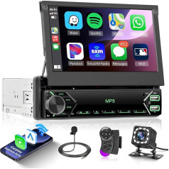 Bezvadu Carplay auto radio 1 DIN ar Android Bluetooth 7 collu manuāli izbīdāms ekrāns Auto radio ar spoguļa saiti FM radio USB/EQ/AUX/Type C stūres vadības pults tālvadības pults atpakaļgaitas kontrole