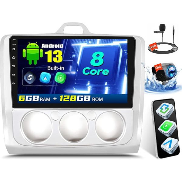 6+128G 8 kodolu Android 13 Auto radio 2Din Ford Focus MK2 Exi MT 2004-2011 CarPlay Android auto 9 collu auto radio ar ekrānu Mirror Link Bluetooth GPS FM RDS WiFi SWC DSP/EQ + atpakaļgaitas kamera