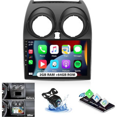 CAMECHO 2G + 64G Android 13 auto radio priekš Nissan Qashqai J10 2006-2016 Bezvadu CarPlay Android auto, 9 collu ekrāns, auto radio ar Bluetooth WiFi WiFi GPS Mirror Link FM/RDS SWC+AHD atpakaļgaitas kamera