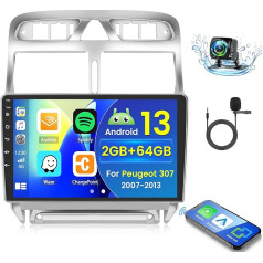 2+64GB Android 13 Auto Radio Peugeot 307 2007-2013 Radio Wireless Carplay Android Car, 9 collu IPS Touch Screen Radio ar atpakaļgaitas kameru, Bluetooth, navigāciju, WiFi, DSP, EQ, Mirror Link