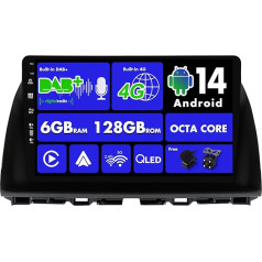 SXAUTO Android 13 [Iebūvēts 4G un DAB] 6G + 128G - Auto radio Mazda CX-5 (2013-2016) - Dual Band WiFi - CarPlay Android Car - Kamera + Mic - Bluetooth 5.0 DSP - QLED 10,1 collu stūres vadības ierīce