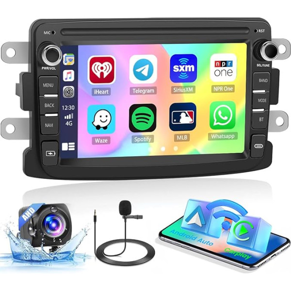 Hikity Android 13 auto radio Renault Dacia/Renault/Lada Xray 2 ar bezvadu Carplay Android Car Mirror Link, 7 collu skārienjūtīgais ekrāns, auto radio ar satelītnavigāciju 2USB WiFi SWC FM/RDS Mic atpakaļgaitas kamera