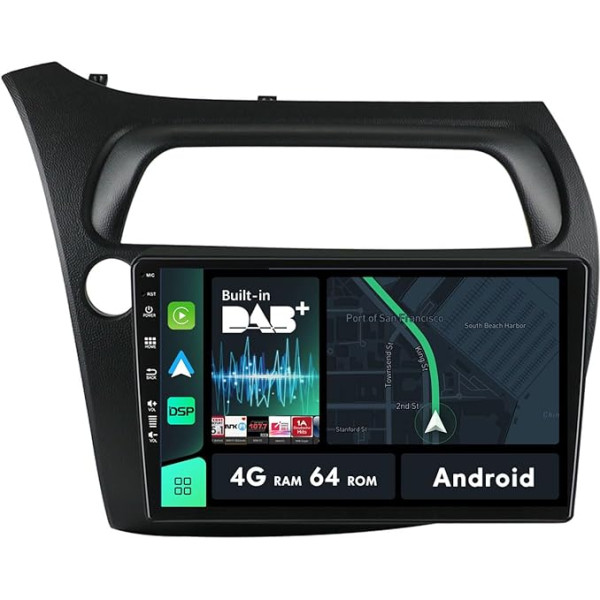 MISONDA Iebūvēts DAB+/Carplay/Android Auto Android 9 collu IPS radio Honda Civic Hatchback 2006-2011, atbalsta GPS navigāciju|Bluetooth|AUX|Wi-Fi |4G|MirrorLink|RDS |USB| 4G+64G