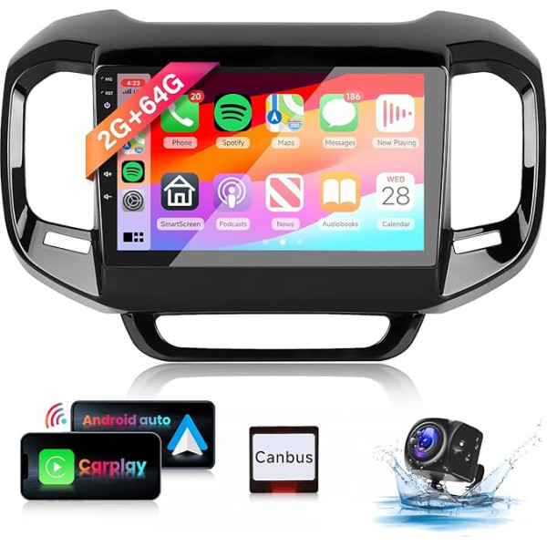 8 kodolu 2 + 64G: Rācija: Hodozzy Carplay auto radio Fiat Toro 2016-2019, 9 collu skārienjūtīgais ekrāns, Android auto radio ar Android Car/WiFi/GPS/RDS/FM/Bluetooth/USB + atpakaļgaitas kamera