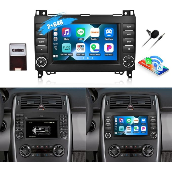 2G + 64G CAMECHO Android 13 auto radio priekš Mercedes Benz W169 B200 W245 W639 Viano Vito Sprinter W906 ar Navi Carplay Android Car, 7 collu ekrāns ar Bluetooth RDS WiFi Mirror Link