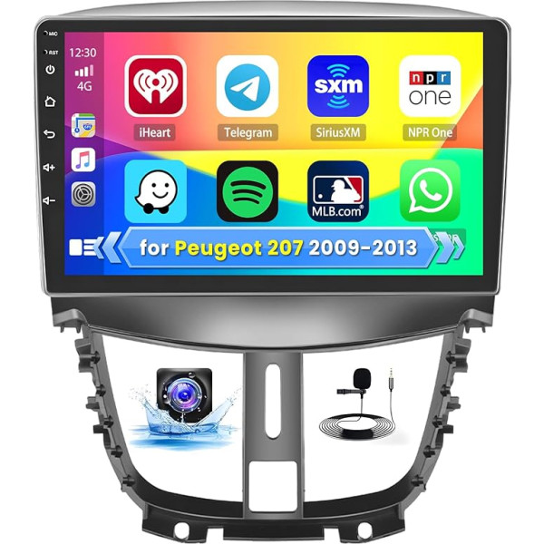 Inefala Android 13 2GB/64GB auto radio ar GPS navigāciju Peugeot 207 2009-2013 Radio Wireless Carplay Android Car, 9 collu skārienjūtīgais ekrāns, GPS navigācija, WiFi, BT, USB, FM RDS, EQ, MIC, aizmugures skata kamera