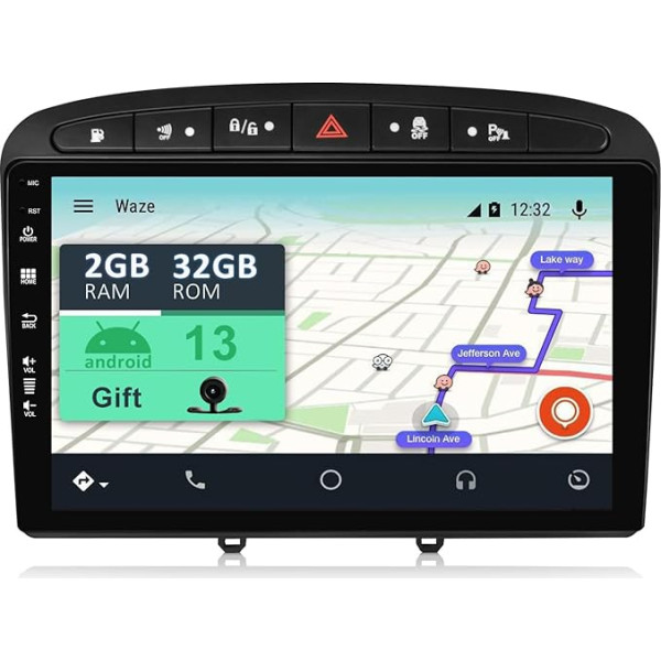 YUNTX [2GB + 32GB] Android 13 Auto radio ar navigācijas sistēmu Peugeot 308 (2007-2013) 9 collu skārienjūtīgais ekrāns, bez kameras DAB/GPS/Stūres kontrole/MirrorLink/Bluetooth 5.0/WiFi/USB/4G/CarPlay