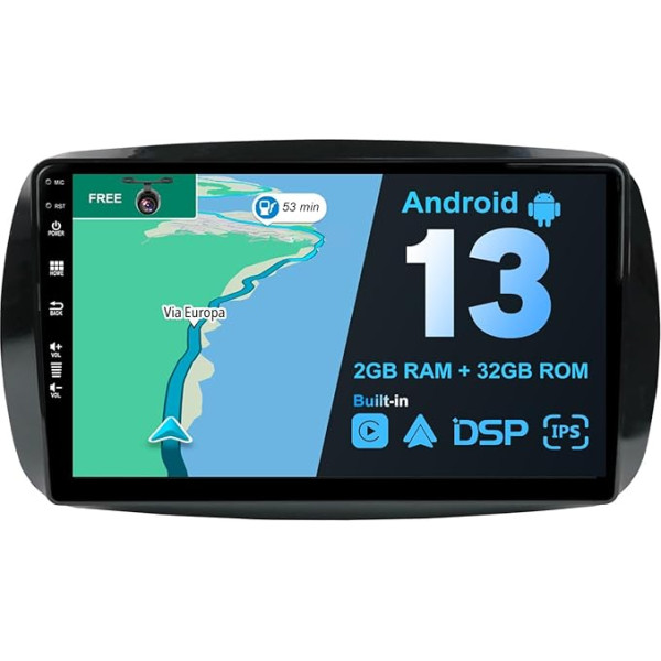 BXLIYER Android 13 IPS Auto Radio piemērots Benz Smart (2014-2020) - Iebūvēts CarPlay Android Car - Bezmaksas atpakaļgaitas kamera - 2G + 32G - 9 collu 2 DIN - DSP DAB stūres vadības stūres WiFi Fast Boot 4G