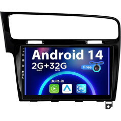 SXAUTO Android 12 IPS auto radio Golf 7 (2013-2018) - Iebūvēts CarPlay / Android Car - Bez atpakaļgaitas kameras - 2G + 32G - Vadāms no stūres DAB Fast-Boot WiFi DSP -2 DIN 10,1 collas - Melns