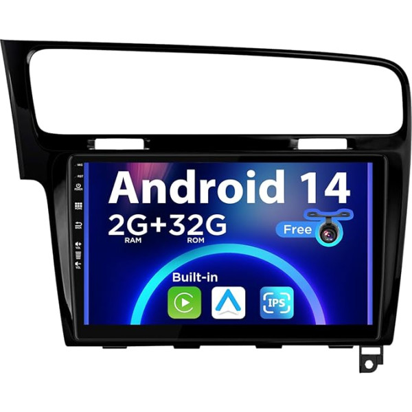 SXAUTO Android 12 IPS auto radio Golf 7 (2013-2018) - Iebūvēts CarPlay / Android Car - Bez atpakaļgaitas kameras - 2G + 32G - Vadāms no stūres DAB Fast-Boot WiFi DSP -2 DIN 10,1 collas - Melns