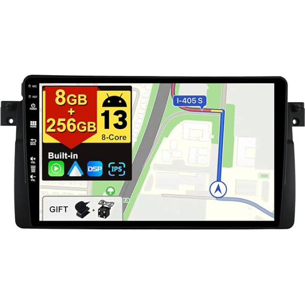 BXLIYER - [8G+256G, 8-core] - Android 13 IPS auto radio BMW E46 / M3 / 3. sērijas (1998-2005) - Wireless CarPlay / Android Car / DSP - LED kamera un mikrofons - 9 collu 2 DIN - DAB SWC Fast Boot 360 kamera