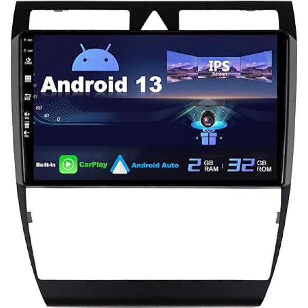 SXAUTO Android 12 IPS auto radio piemērots Audi A6 C5 S6 (1999-2004) / RS6 (2002-2006) - Iebūvēts Carplay/Android Car - Bez kameras - 2G + 32G - Stūres vadības WiFi DAB Fast Boot - 2 DIN 9