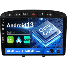 SXAUTO Auto radio Android 12 piemērots Peugeot 308/408 (2010-2016) - [Iebūvēts Carplay/Android Car/DSP] - Bez MIC kameras - [4G + 64G] - 9 collu 2 Din - Atbalsta DAB stūres vadības stūri 4G WiFi. i BT