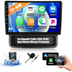 2G + 64G CAMECHO Android 13 auto radio Opel Vivaro A 87R/Renault Trafic II Nissan Primastar ar Navi Carplay Android Car, Double DIN auto radio ar 9 collu ekrānu Bluetooth RDS/FM MirrorLink un USB