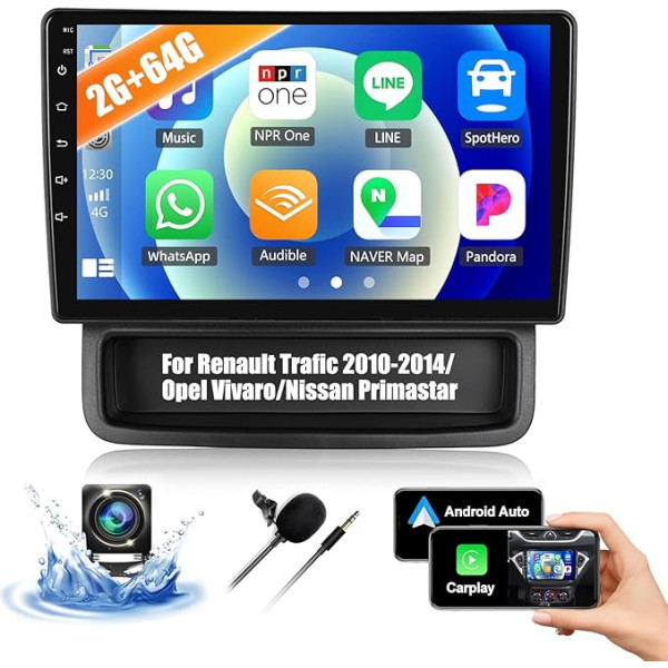 2G + 64G CAMECHO Android 13 auto radio Opel Vivaro A 87R/Renault Trafic II Nissan Primastar ar Navi Carplay Android Car, Double DIN auto radio ar 9 collu ekrānu Bluetooth RDS/FM MirrorLink un USB