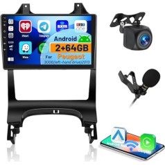 Hikity 2+64GB Android 13 Auto Radio Double DIN Peugeot 3008 2009-2015 ar Wireless CarPlay Android Car Mirror Link 9 collu skārienjūtīgais ekrāns Auto Radio ar navigāciju WiFi SWC FM RDS USB Mic Reversing