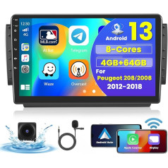 [8Cores 4G + 64G] Hikity Car Radio Android 13 Peugeot 208 2008 2012-2018 9 collu skārienekrāna autoradio ar 1280 x 720 pikseļu 32EQ FM RDS Wireless Carplay Android Auto navigācija WFI Bluetooth