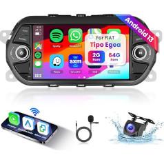 Hodozzy 2GB + 64GB Android auto radio Fiat Tipo Egea 2015-2017 ar bezvadu Carplay Android auto, 7 collu skārienjūtīgais ekrāns Android auto radio ar satelīta navigāciju GPS WiFi Bluetooth DSP FM/RDS radio ar