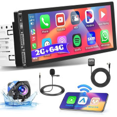 [2G + 64G] Hikity 1 DIN Android auto radio, 6,86 collu ekrāns ar bezvadu Carplay/Android auto GPS WiFi Bluetooth 2-USB RDS/FM radio MIC atpakaļgaitas kamera