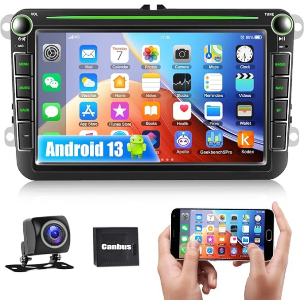 CAMECHO 1+32G Android 13 Auto radio VW Golf 5 Caddy T5 Passat Double DIN Radio ar satelītnavigāciju 8 collu ekrāns Bluetooth Hands-free WiFi FM Mirror Link atpakaļgaitas kamera