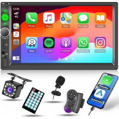 Inefala 7 collu Double DIN auto radio ar Apple Carplay un Android Car, Bluetooth auto radio ar skārienjūtīgo ekrānu, Link Mirror, atbalsta FM, USB, AUX, TF; stūres vadības stūres, atpakaļgaitas kamera