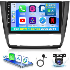 8 kodolu Android auto radio BMW 1. sērijas 2005-2011 - Bezvadu Carplay un Android auto - 4 + 64G 9 collu skārienjūtīgais ekrāns DSP radio ar WiFi/GPS/SWC/Mirror Link + AHD aizmugures skata kamera un mikrofons