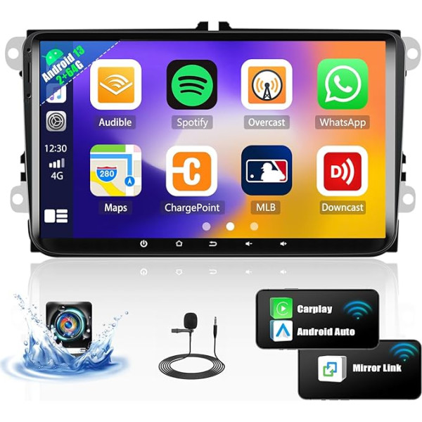 OiLiehu 2+64G Android 13 Bezvadu CarPlay Android auto radio 2 DIN VW Passat Golf Skoda Polo 9 collu auto radio ar ekrānu GPS WiFi WiFi Mirror Link Bluetooth FM RDS SWC USB EQ + atpakaļgaitas kamera