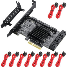 MZHOU PCI-E SATA paplašināšanas karte, 10 pieslēgvietu PCI Express SATA kontrollera karte, 6 Gb/s SATA 3.0 PCIe karte ar 10 SATA kabeļiem, ASM1166+575 portu mikroshēma