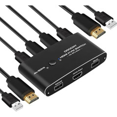 KVM-переключатель HDMI 4K 60 Гц, 2 порта USB HDMI для 2 компьютеров, 1 монитора, 2 USB-устройств, в комплекте 2 HDMI-кабеля и 2 USB-кабеля