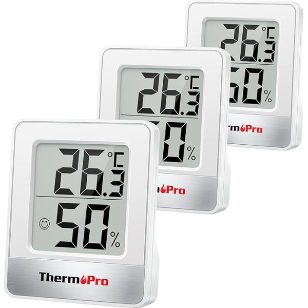 ThermoPro TP49W-3 Digitālais mini termohigrometrs Termometrs iekštelpu termometrs 3 temperatūras un mitruma mērītājs ar smaidiņa indikatoru