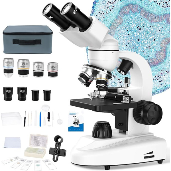 MAXLAPTER binokulārais mikroskops, 40X-1000X profesionāls savienojuma mikroskops pieaugušajiem, bērniem, studentiem, binokulārais mikroskops ar dubulto LED apgaismojumu, divu slāņu mehāniskais statīvs