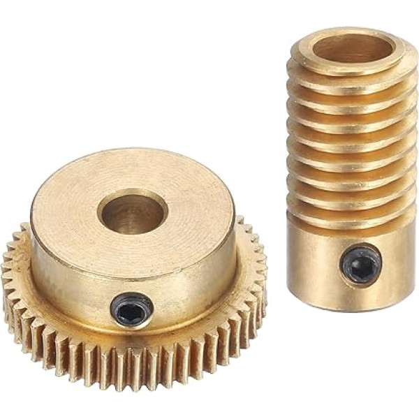 sourcing map Slīpveida zobratu komplekts - 0,5 modulis, 50:1 reducēšanas ātrums, 6 mm cauruma diametrs, zobrata vārpsta un 6 mm cauruma diametrs, 50T piedziņas zobrats (misiņš)