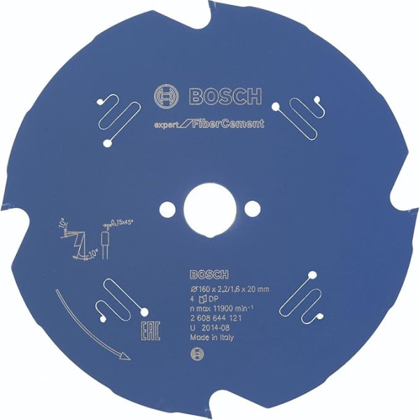 Bosch Professional 1x Kreissägeblatt Expert šķiedru cementam (Faserzement, Sägeblatt Ø 160 x 20 x 2,2 mm, 4 Zähne, Zubehör Kreissäge)