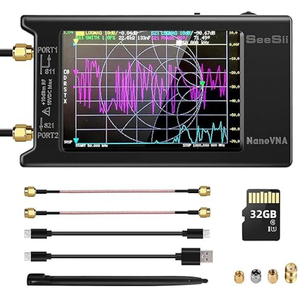 Seesii NanoVNA-H4 antenu analizators ar 32GB karti, 4 collu vektoru tīkla analizators Jaunākā versija 4.3 10KHz-1.5GHz HF VHF UHF ar skārienjūtīgo ekrānu Smith diagrammai, fāzei un kavēšanai