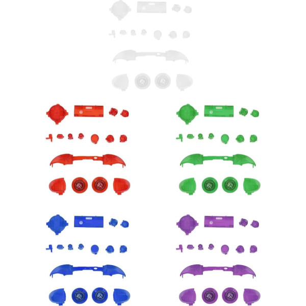Spēļu kontroliera trigeru pogas RT LT LT RB LB pogas, pilns pogu modifikācijas komplekts ABXY pogām, spēļu kontroliera pogu rezerves komplekts X/S sērijai (caurspīdīgi balts)