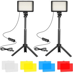 Ci-Fotto LED video gaisma 2-Pack Photography, aptumšojama 5600K USB LED video gaisma, mini statīvs un krāsu filtri fotostudijām, krāsu filtri fotografēšanai no neliela leņķa, video ierakstīšanai, spēlei