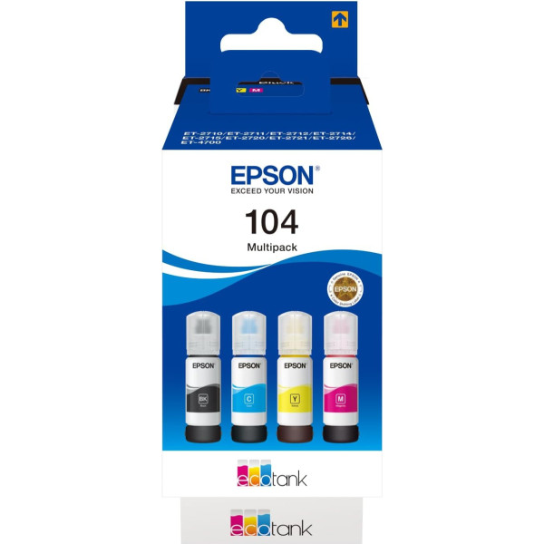 Epson C13T00P640 tinte (4) zilā, purpura, dzeltenā, melnā 65 ml pudele, ecotank 104