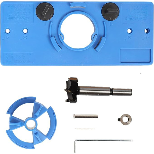 35 mm slēpto eņģu urbšanas komplekts, durvju urbšanas šablons un uzgaļi korpusa durvju montāžai instrumentiem, galdniekiem (zils)