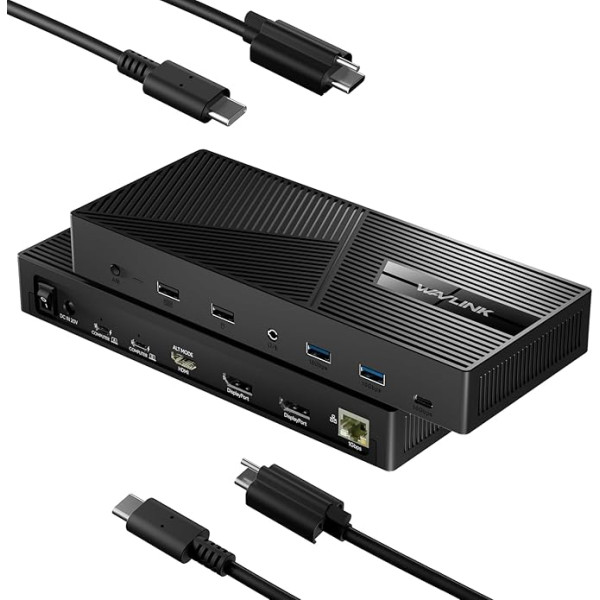 WAVLINK KVM slēdzis 2 PC 3 monitoriem, USB-C HDMI KVM slēdzis 4K @ 60Hz ar 230W PD, 2xDP, HDMI, 5xUSB porti, Ethernet, Audio/Mic, 2 datoru koplietošanai, tastatūras, peles, printera, U diska, karšu lasītājs