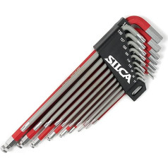 SILCA HX-Two Heavy Duty Essential Metric Hex un Torx komplekts | Torx 7 - T30 - Hex 1,5 - H10 | Pulverkrāsains sarkans un pelēks tekstūras neslīdošs rokturis