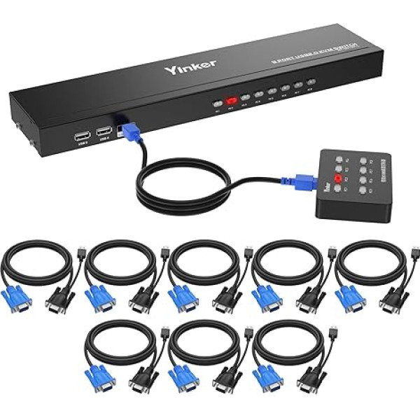 VGA KVM slēdzis ar 8 pieslēgvietām, Yinker 8 ieejas un 1 izejas VGA USB KVM slēdzis ar 2 x statīva stiprinājuma ausīm un darbvirsmas selektoru 4 USB pieslēgvietām