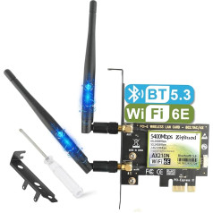 WLAN karte, WiFi 6E AX210 AX210 PCIe WiFi karte ar Bluetooth 5.3 PC Gaming, AX5400 Tri Band 6G/5G/2.4G bezvadu tīkla karte ar īpaši zemu kavēšanos MU-MIMO un OFDMA atbalsts Windows 11/10 64-bit