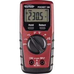 Testboy Pocket 100 Digital-Multimeter (Klein und handlich, Spannungsmessung bis 600 V AC/DC, LC-Display mit Hintergrundbeleleuchtung, Data-Hold-Funktion, T-RMS), Rot/Schwarz