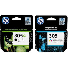 HP 305XL didelės talpos juoda (3YM62AE) ir 305 standartinės talpos spalvota rašalo kasetė (3YM60AE)