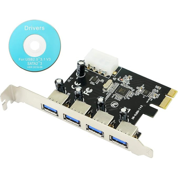 CERRXIAN 4-Port USB 3.0 Super ātrgaitas karte PCIe Express Controller Card - USB 3.0 saskarnes karte - Vadītāja modelis - USB centrmezglu iekšēja karte