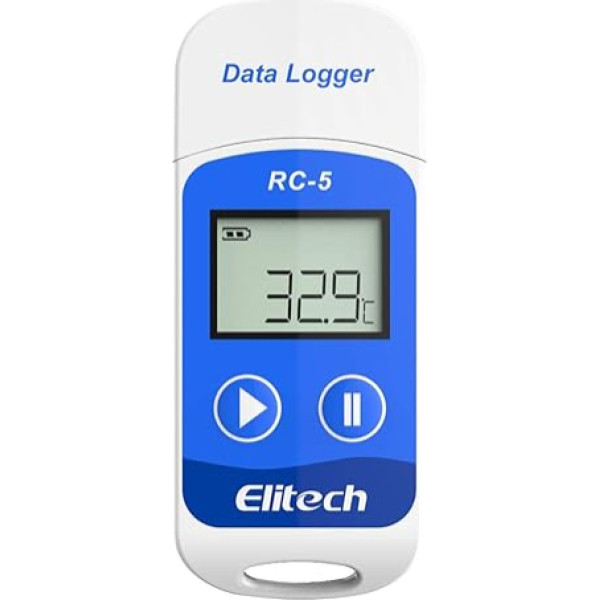 Elitech RC-5 Temperatur Datenlogger Mini USB Temp Rekorder Interner Sensor PDF&CSV-Berichte Hohe Genauigkeit Temperatur Data Logger 32000 Punkte Record Wasserdicht nach IP67 für Lager Labor