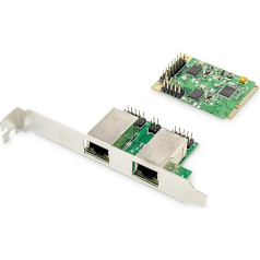 DIGITUS IO karte - Mini PCIe - RJ45 tīkla karte - 2 porti - Gigabit Ethernet - 1Gbps - PCI-Express