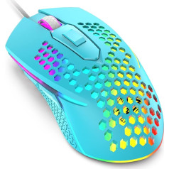 Vadu USB spēļu pele 65G Honeycomb Shell Mini Ultralight Gaming Mice 3200DPI 6 pogas 7 krāsas Chroma Breathing LED Backlight Gaming Mice saderīga ar PC/Mac Blue